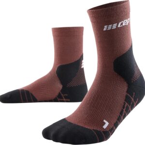 CEP Wanderlicht Merino Mid Cut Socken Neugestaltung für Frauen | Bessere Stabilität dank Wandersocken mit Komprimierung | Trekkingsocken für helle Beine, braun