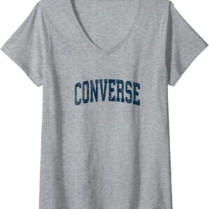 Damen Converse Texas TX Sporty Vintage Navy V Hals T-Shirt, grau