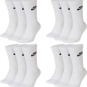 Nike DX5025-12 Paare Sportsocken – weiß/schwarz/mehrfarbig – Sportswear Everyday Essential Crew Socken 34/38/42/46/50 – Frauen, Männer, Unisex, Weiß
