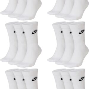 Nike DX5025-9 Paare von Sportsocken – Weiß/Schwarz/mehrfarbig – Sportswear Everyday Essential Crew Socken 34/38/42/46/50 – Frauen, Männer, Unisex, Farbe: Weiß/Weiß, 38-42, Weiß/Weiß