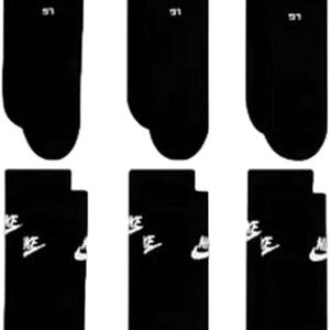 Nike DX5025-12 Paare Sportsocken – weiß/schwarz/mehrfarbig – Sportswear Everyday Essential Crew Socken 34/38/42/46/50 – Frauen, Männer, Unisex, Schwarz