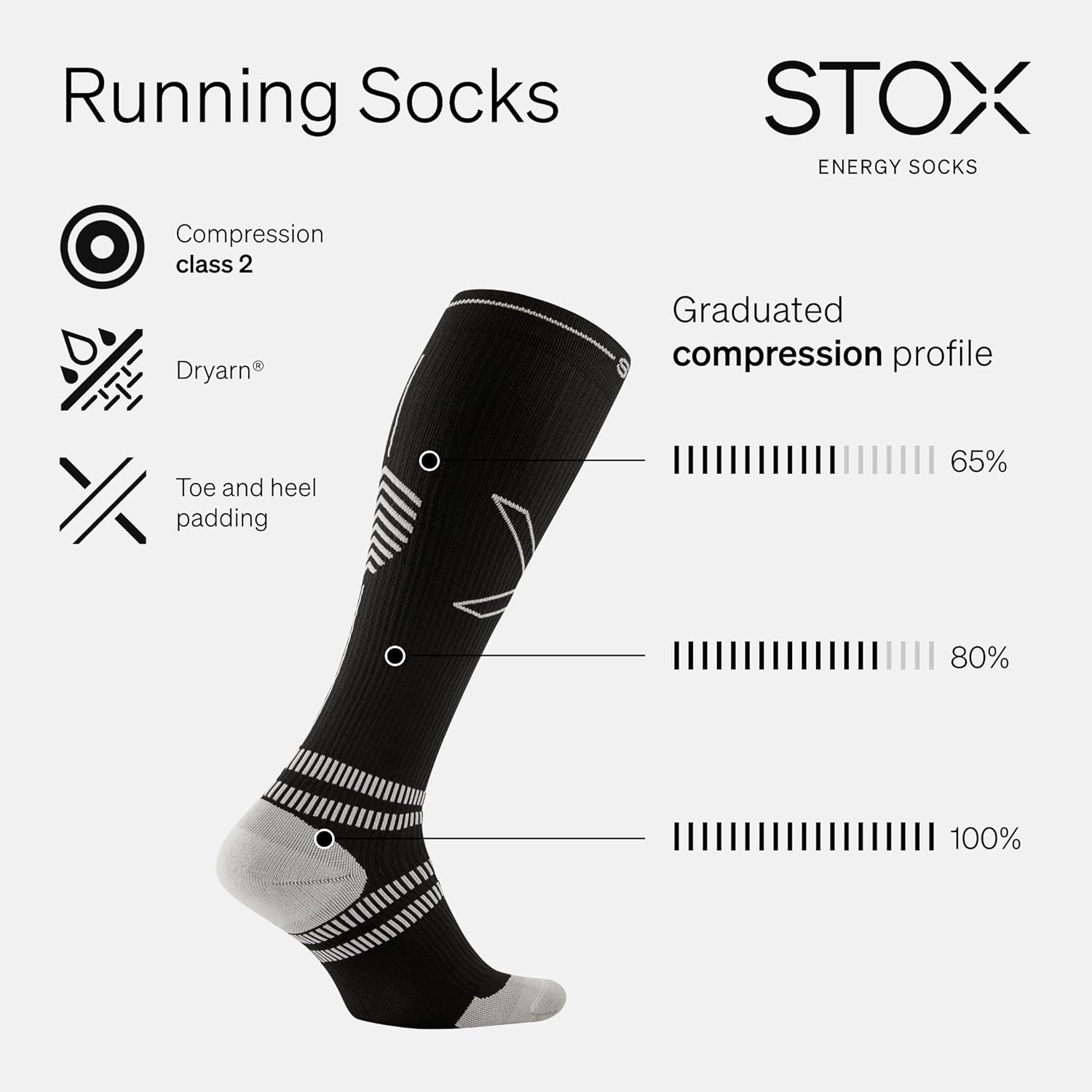 Stox Energy Socken, Herren-Laufsocken, Kompressionsklasse 23-32 mmHg, dünnes Fußbett, Kompressionsstrümpfe, laufende Kompressionssocken, Stützstrümpfe, Thrombosestrümpfe, Kompressionssocken – Bild 4