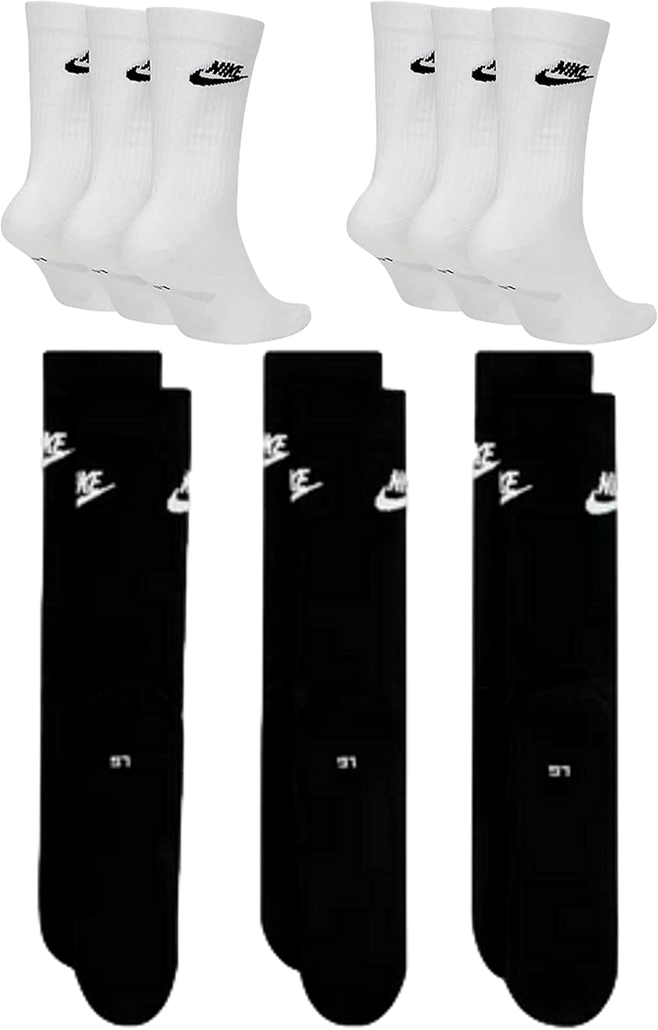 Nike DX5025-6 Paare Sportsocken - Weiß/Schwarz/Multikolor - Sportswear Everyday Essential Crew Socken 34/38/42/46/50 - Frauen, Männer, Unisex, Farbe: Weiß Schwarz, 38-42, Weiß Schwarz – Bild 2