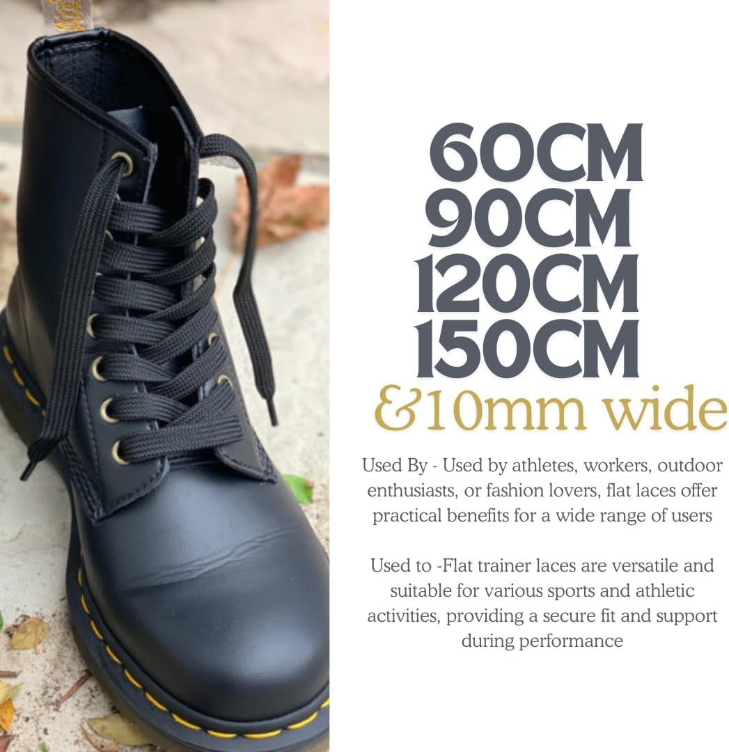 Weiße Flachskate -Schnürsenkel für Schuhe, Trainer, Hi Tops, Converse Schuhe Stiefel Nikes Pumas Schnürsenkel 10 mm breit - Weiß - 90 cm – Bild 5