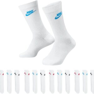 Nike DX5025-12 Paare Sportsocken – Weiß/Schwarz/Multikolor – Sportswear Everyday Essential Crew Socken 34/38/42/46/50 – Frauen, Männer, Unisex, mehrfarbig