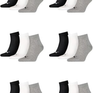 18 Paar Puma Unisex Quarter Trainer Socken – Größen 2 – 14 (Großbritannien), Unisex für Männer oder Frauen, Footie Socken – Freizeit 43/46