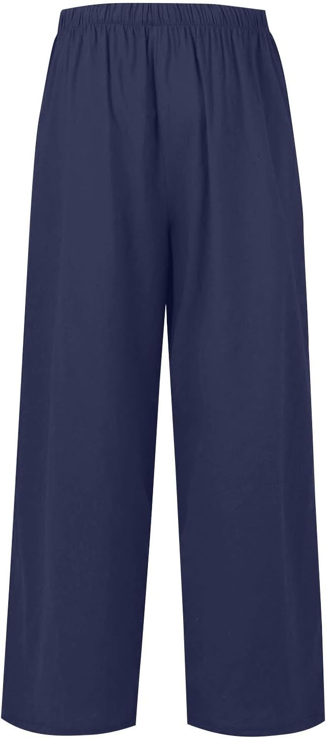 Generisch Leinenhosen Frauen Sommer Leichtes Haremhose Weitbein Hosen lässige Musselin -Strandhose Loose Freizeithosen Palazzo Stoffhosen hohe Taillenflutungshosen mit – Bild 4