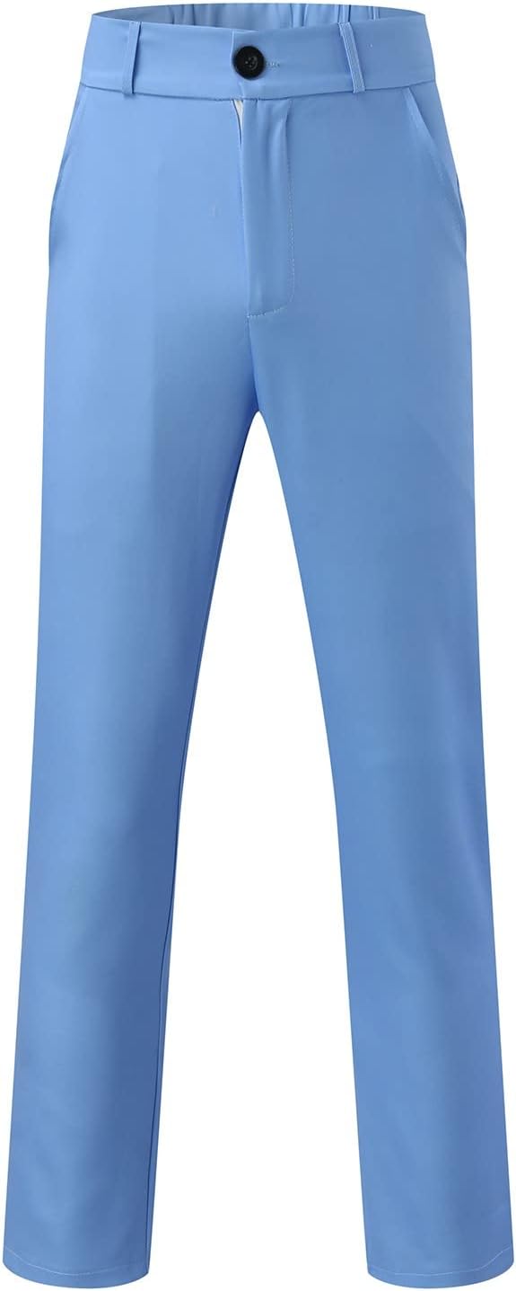 Herren-Hose, leger, Business, Büro, Arbeit, Zuhause, elegante Anzughose, gerades Bein, flache Taille, Knopfleiste, schmale Passform, einfarbig, lässige Arbeitshose mit Tasche, himmelblau, L – Bild 3