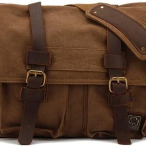 Sechunk Vintage Leder Umhängetasche Leinwand Laptop -Tasche Retro Messenger -Taschen