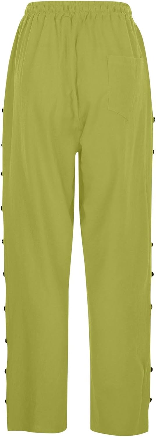 Generisch Frauenleichte Sommerhosen, 3/4-Länge-Leinenhosen, luftige Musselinhosen, Strandmode mit hoher Taille, elegante Stoffhosen, lose Hosen mit Kordelgrad und Taschen (S-3xl) – Bild 3