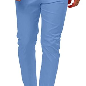 Herren-Hose, leger, Business, Büro, Arbeit, Zuhause, elegante Anzughose, gerades Bein, flache Taille, Knopfleiste, schmale Passform, einfarbig, lässige Arbeitshose mit Tasche, himmelblau, L
