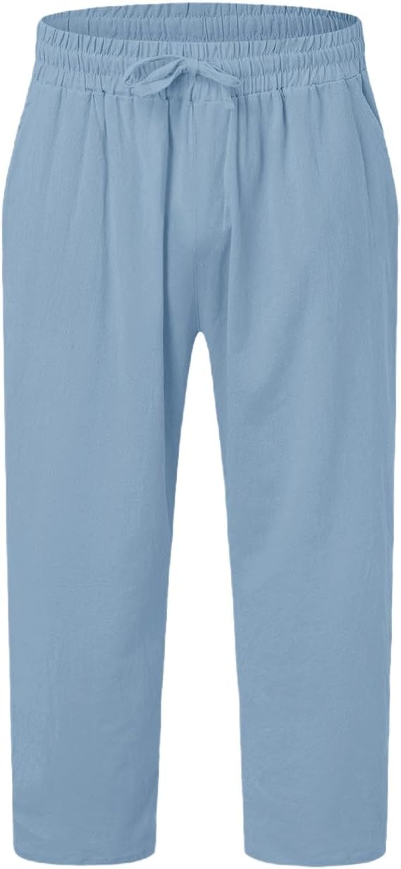 Sommer Freizeit -Leinen Shorts Herren -Strandshorts mit Taschen Ladung Leichte Hose Leinenhosen Kurzer elastischer Taille Running Shorts Herren -Jogging Bottoms Fitness -Hosen Sportshorts Sport Shorts – Bild 2