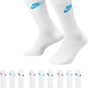Nike DX5025-9 Paar Sportsocken – weiß/schwarz/mehrfarbig – Sportswear Everyday Essential Crew Socken 34/38/42/46/50 – Frauen, Männer, Unisex, mehrfarbig