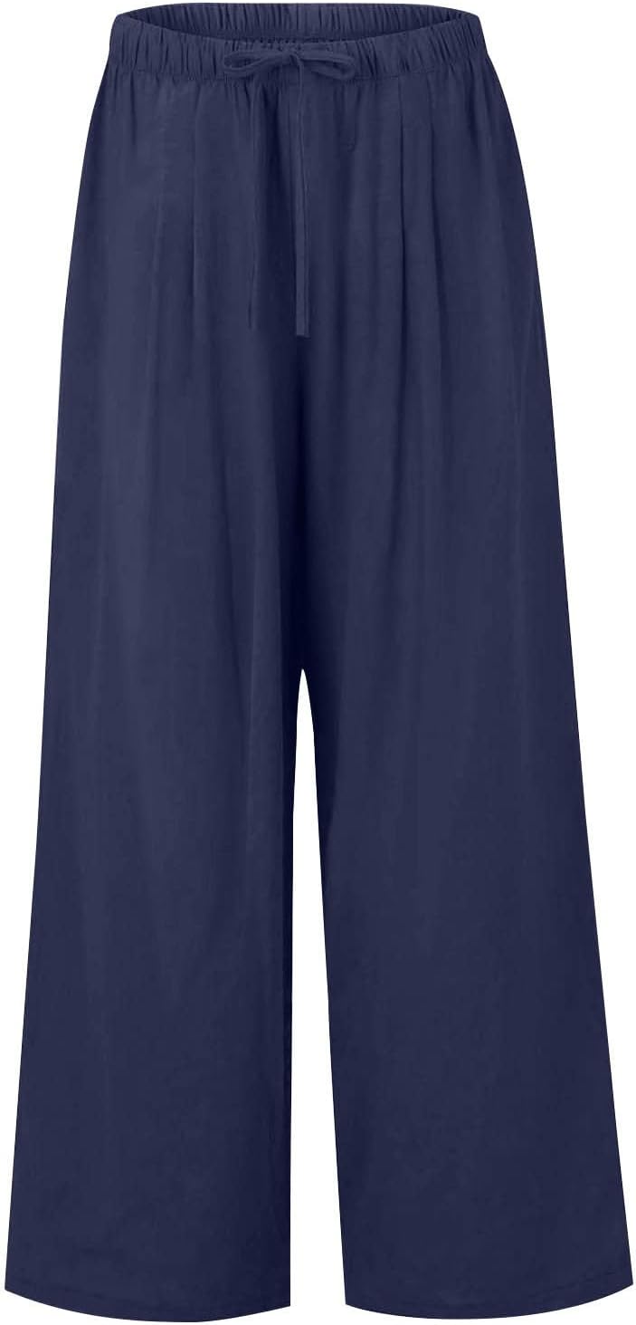 Generisch Leinenhosen Frauen Sommer Leichtes Haremhose Weitbein Hosen lässige Musselin -Strandhose Loose Freizeithosen Palazzo Stoffhosen hohe Taillenflutungshosen mit – Bild 3