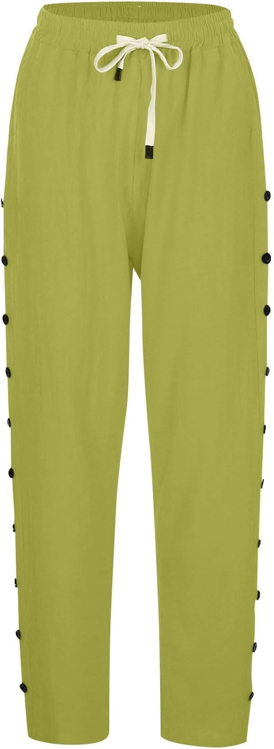 Generisch Frauenleichte Sommerhosen, 3/4-Länge-Leinenhosen, luftige Musselinhosen, Strandmode mit hoher Taille, elegante Stoffhosen, lose Hosen mit Kordelgrad und Taschen (S-3xl) – Bild 2