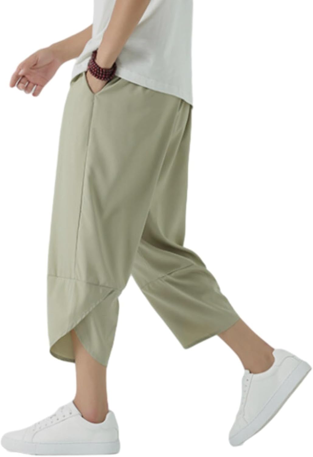 Thai-Haremshose für Herren, 3/4 unterhalb des Knies, weites Bein, Lounge-Caprihose, Hippie, lässig, tiefer Schritt, Aladin, Piratenhose, japanischer Stil, Sommer, Strand, Boho, Yogahose mit Taschen, – Bild 4