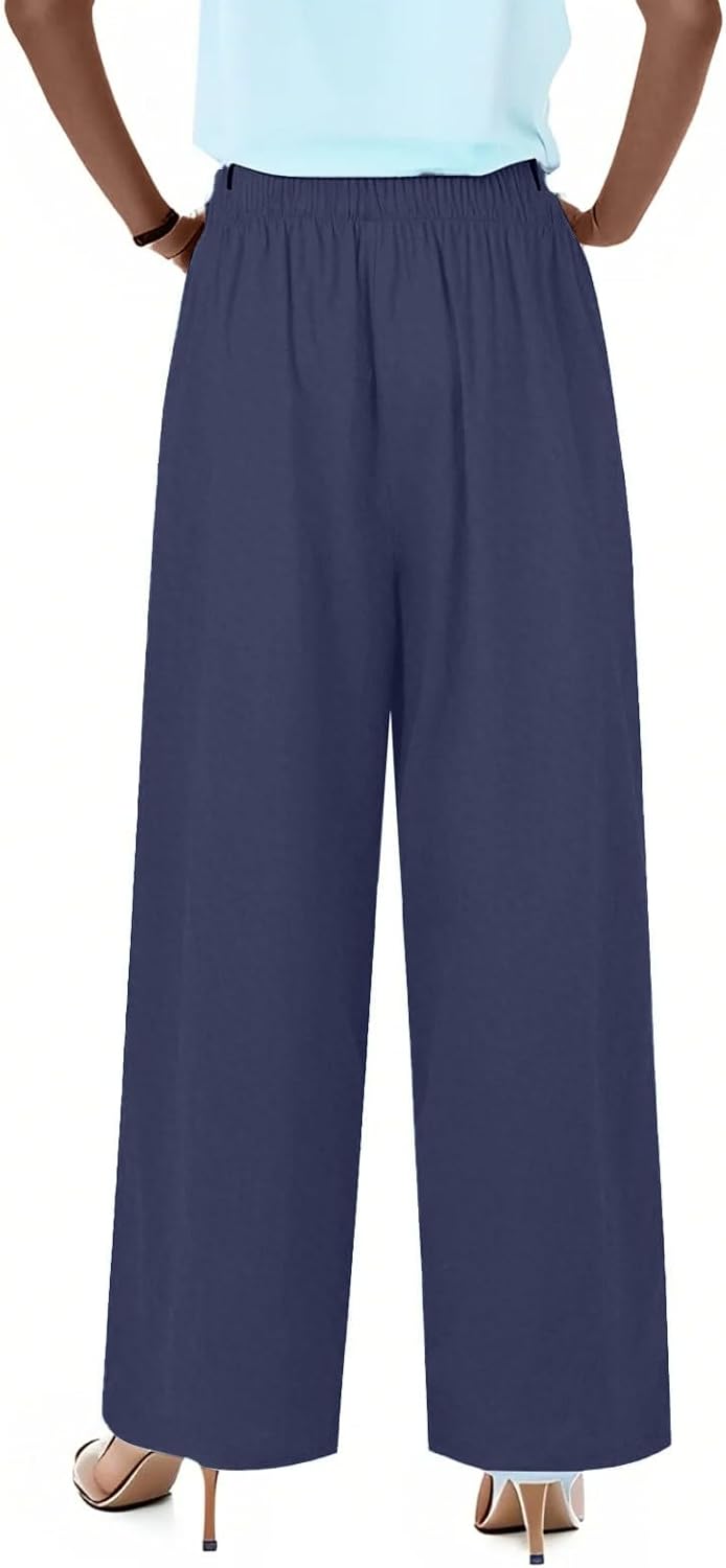 Generisch Leinenhosen Frauen Sommer Leichtes Haremhose Weitbein Hosen lässige Musselin -Strandhose Loose Freizeithosen Palazzo Stoffhosen hohe Taillenflutungshosen mit – Bild 5
