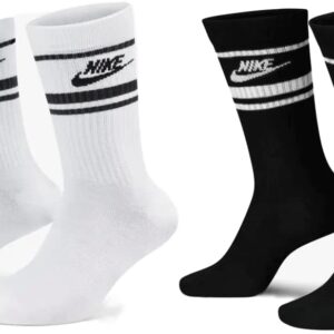 Nike 6 Paare alltägliche essentielle Tennissocken, Sportsocken, Unisex, DX5089 Prime, Farbe: Schwarz, Weiß / Weiß, Schwarz, Socken neu: 46-50, Schwarz – Weiß / Weiß – Schwarz