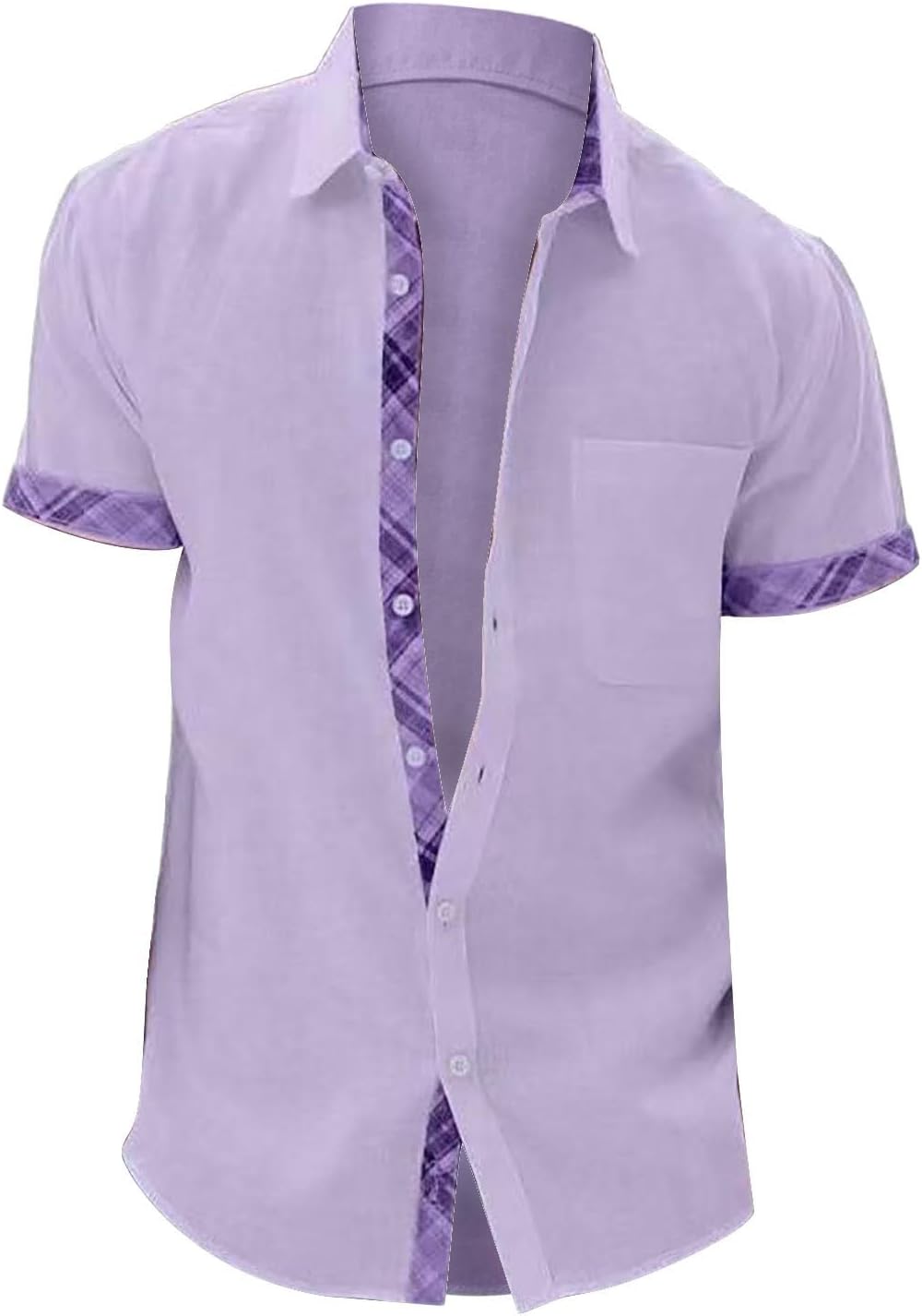 Qixiu sommer Shirt Männer Kurzarm Closes Manschettenkragen Flip Kragen Top Shirt Kostüm Männer blau – Bild 2