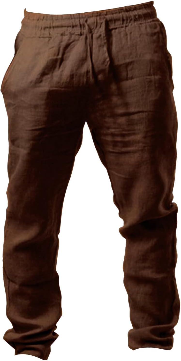 Leinenstrandhosen für Männer Baumwolljoggingboden lässige Sommerhose mit Taschen Lose Fit Kordelschnur Elastische Taille bequeme leichte Yogahosen gerade Beine – Bild 2