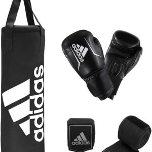 Adidas Unisex – Boxkit für Erwachsene, Boxset, Schwarz, Punschbag: 80 cm. Handschuhe: 10 Unzen. (284 Gramm)