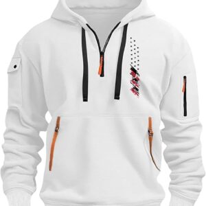 Hoody Herren Mit Kapuze Und Tasche – Herren Zipper Hoodie Slim Fit Passform Stretch Arbeitspullover Jogging Training Kapuzenpullover Kapuzenpulli Mit Multi-Taschen Lässige Sweatshirt Langarmshirt