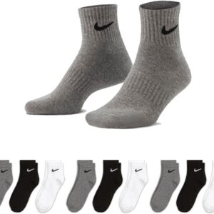 Nike 9 Paare von Kurzsocken für Frauen, Knöchel hoch, weiß, grau, schwarz, wirtschaftlich, SX7667 Sportsocken, Größe 34 36 38 40 42 44 46 48 50 Farbe: Weiß/Grau/Schwarz