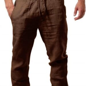 Leinenstrandhosen für Männer Baumwolljoggingboden lässige Sommerhose mit Taschen Lose Fit Kordelschnur Elastische Taille bequeme leichte Yogahosen gerade Beine