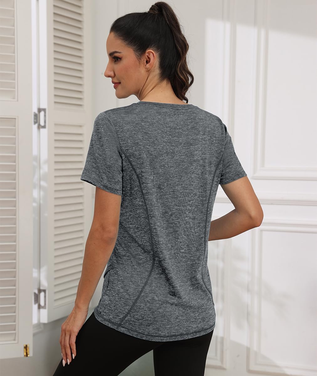 Jlowesun Frauensporthemd, Kurzarm, leichtes, atmungsaktives, funktionales Sporttimen, Crew -Hals, langes Sportoberteil, geeignet für Fitness, Laufhemd, Yoga – Bild 5
