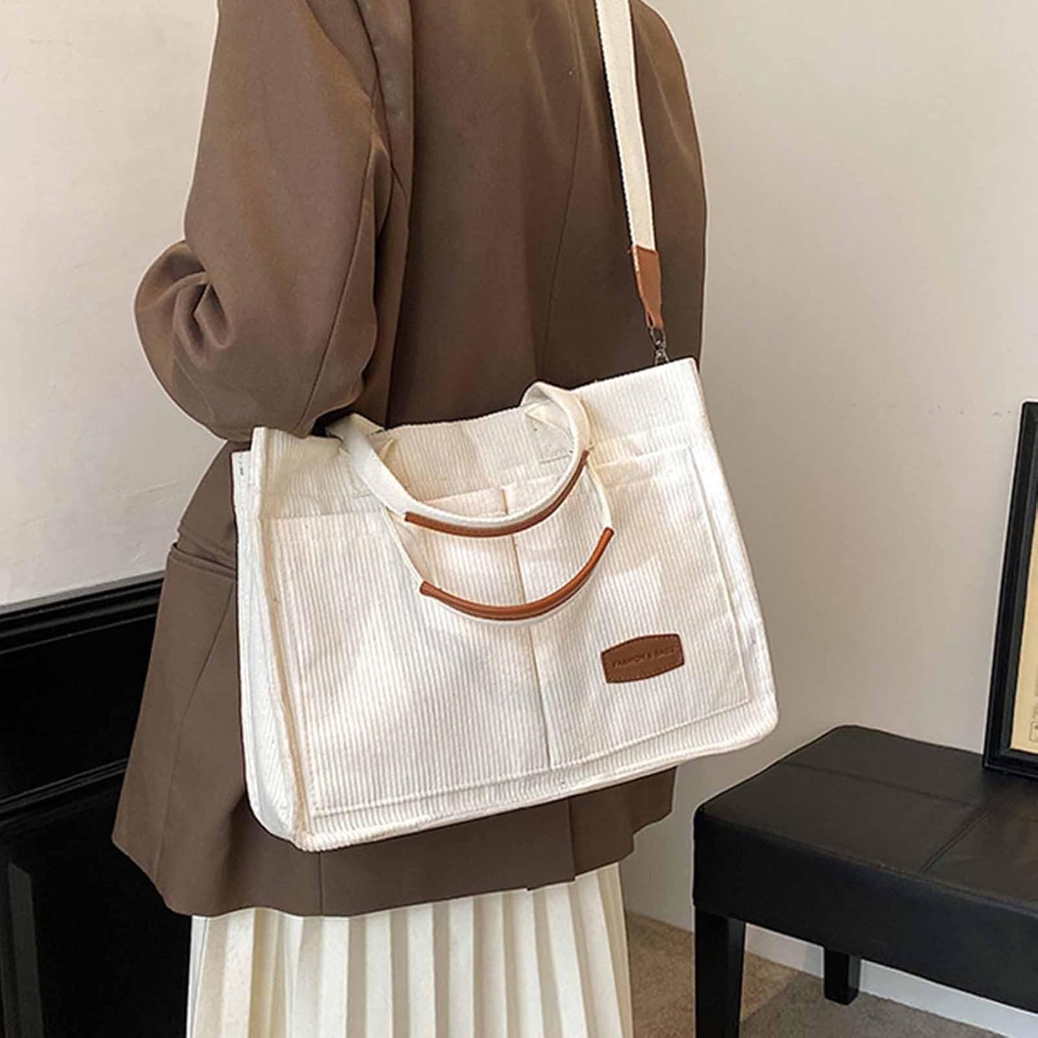 Lipski Cord -Einkaufstasche mit Multi -Taschen Frauen große Kapazität Schulter -Crossbody -Tasche – Bild 2