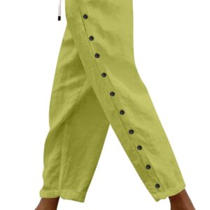 Generisch Frauenleichte Sommerhosen, 3/4-Länge-Leinenhosen, luftige Musselinhosen, Strandmode mit hoher Taille, elegante Stoffhosen, lose Hosen mit Kordelgrad und Taschen (S-3xl)