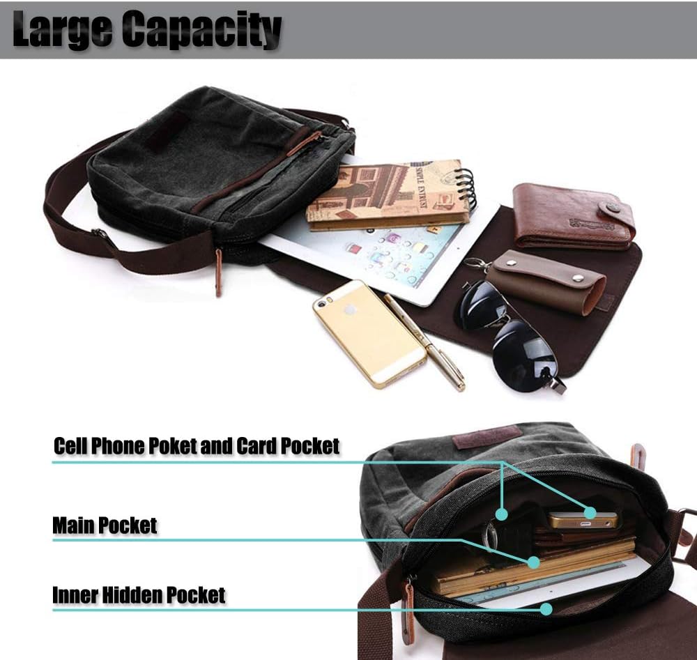 Losmile Herren -Umhängetasche, Leinwand -Umhängetasche, Laptop -Tasche, Schultasche, für Schule und Arbeit, für Männer und Frauen – Bild 5