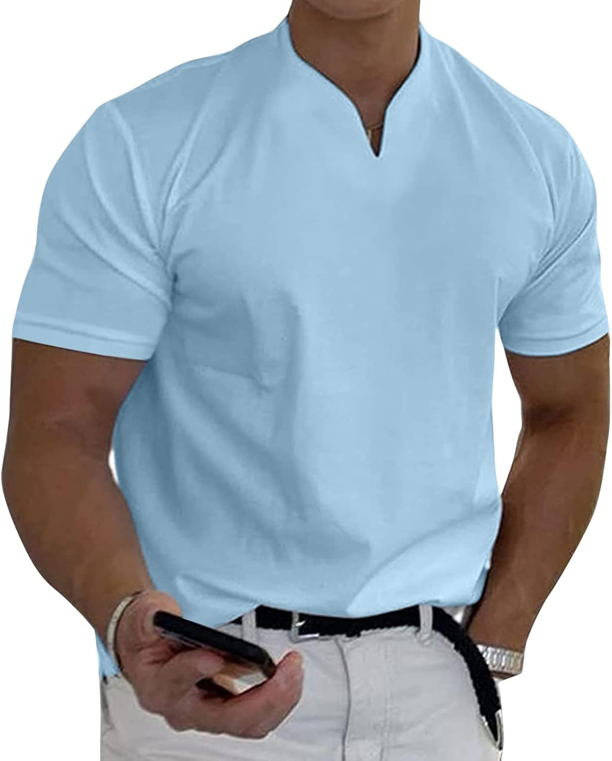 Herren T-Shirt Rundhlas Sport Shirt V-Ausschnitt Kurzärmely-Hemd Atmungsbekömmliche Sporthemd-Hemd-Hemd klassische Herrenbekleidung Casual Tee Sommer Fashion T-Shirt Henley Tops gemütliches reguläres T-Shirt – Bild 2