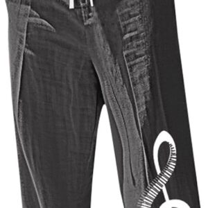 Herrenurlaubhosen, Musiknoten Print, Yogahose, breite und atmungsaktive Strandhosen, komfortable und leichte Sommerhosen, elastischer Bund mit Taschen, modische Outdoor -Reise