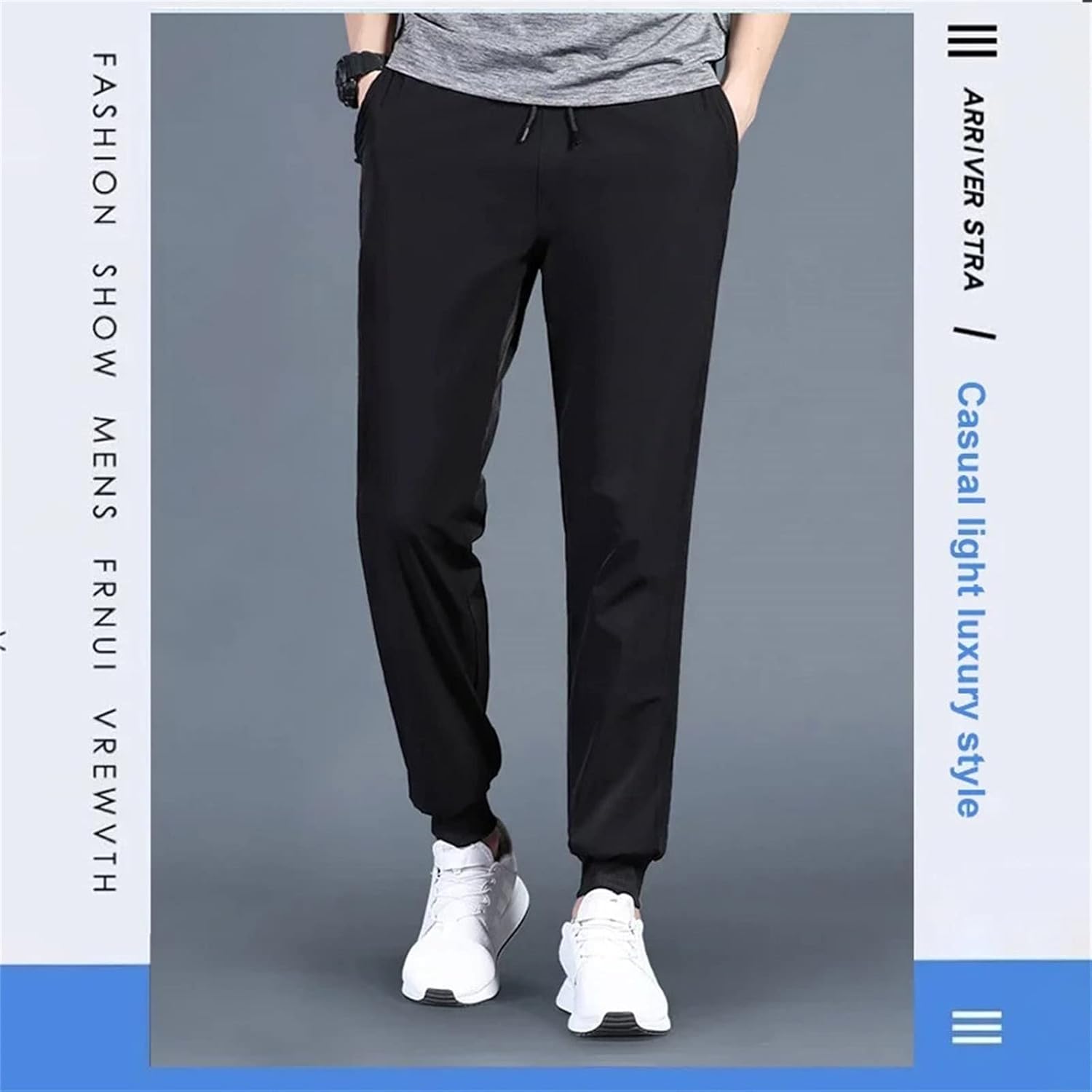 Herren Ice Seide Sporthosen, Eisseide Jogging Bottoms, Elastichosen, Trainingshosen, Dehnungsjogging -Böden für Männer, locker Pass – Bild 3