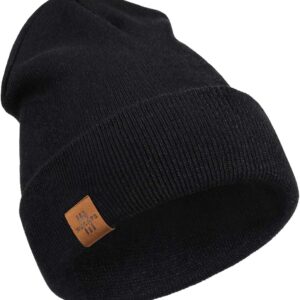 WMCAPS -Klassiker Unisex Winter Beanie Hat Leder Patch gestrickt, eine Größe, Geschenke für Männer, Frauen