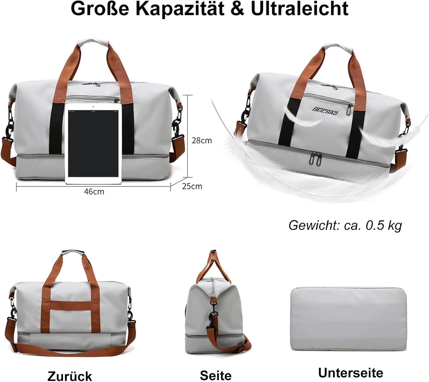 Sportsack & Reisetasche für Männer und Frauen - mit Schuhfach und Wet -Fach, Reisetasche mit großer Kapazität, leichter Trainingsbeutel, wasserdichte Schwimmbeutel für Reisen, Sport, Fitness, D - Grün – Bild 6