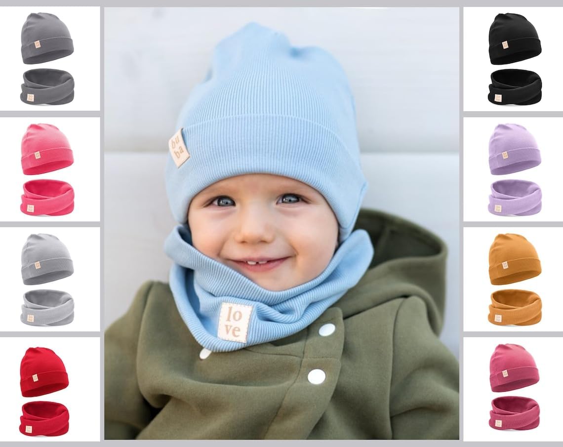 Bubalove -Hüte und Schal -Set für Jungen, Mädchen, Babys, Größen 0mc bis 12 Jahre+ viele Farben, Frühlings -Herbst -Sets, Baumwollhüte, Handgenähte – Bild 4