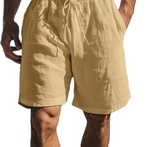 Shorts Herren Sommer Baumwollwäsche Shorts mit Taschen Strand Shorts Sport kurzer Leinenhosen elastische Taille Stretch Leichtes Sommer Shorts Plain Lose Fit Freizeit Shorts Outdoor Shorts