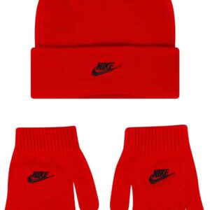 Nike Big Kids Unisex Futura Beanie und Handschuhset, Universität rot/schwarz, eine Größe, Universität rot/schwarz