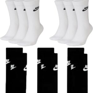 Nike DX5025-9 Paare von Sportsocken – Weiß/Schwarz/mehrfarbig – Sportswear Everyday Essential Crew Socken 34/38/42/46/50 – Frauen, Männer, Unisex, Farbe: Weiß/Weiß/Schwarz, 42-46, Weiß/Weiß/weiß/
