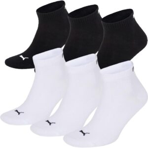 Unisex Viertel Socken (Packung von 3) – 3 x Schwarz / 3 x Weiß, Größe: 35-38
