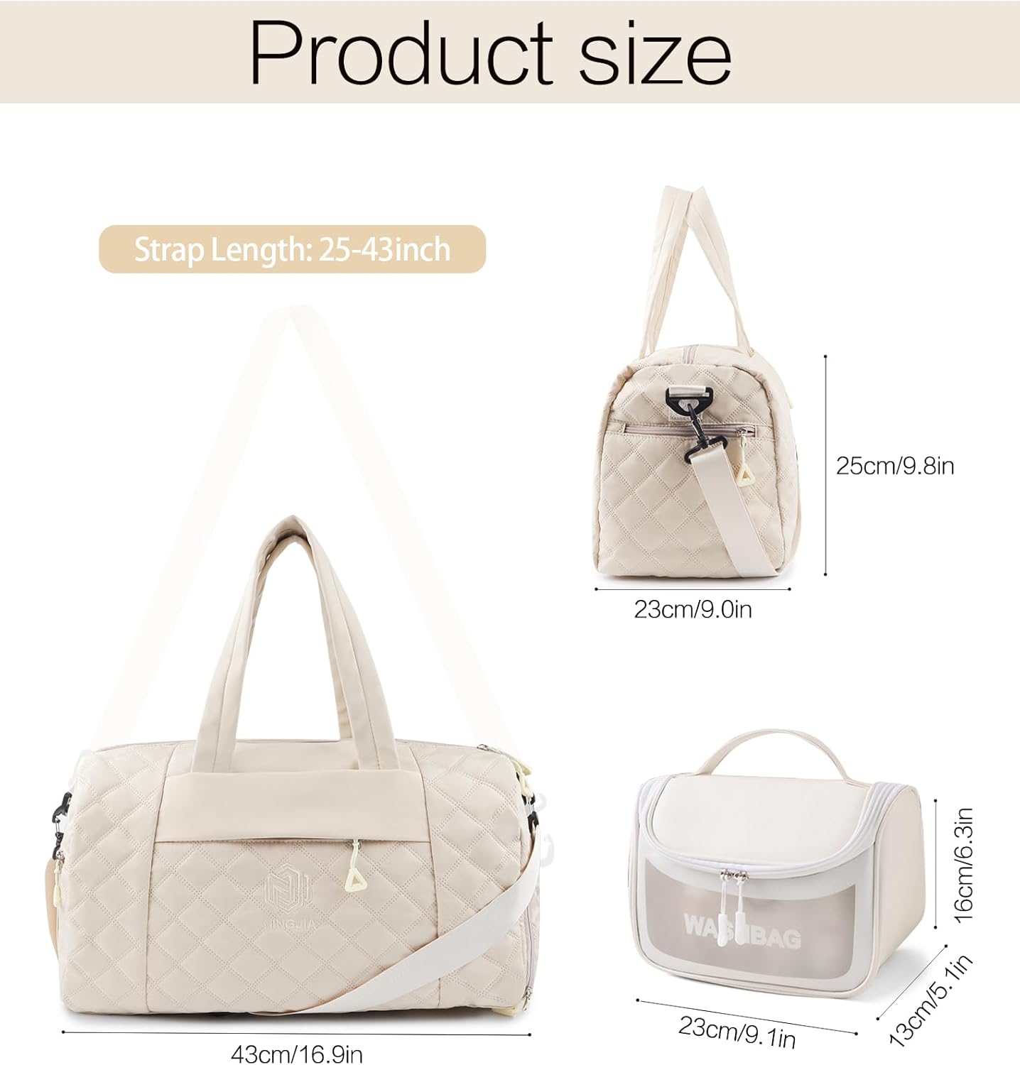 Remedare Travel Bag Damen Sports Bag Weekender Reisetasche Gepäck mit Toilettenbeutel, Schuhbeutel für Krankenhaus, Fitnessstudio und Flugzeugreisen, Beige, Beige, Reisetasche – Bild 2
