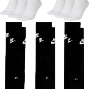 Nike DX5025-6 Paare Sportsocken – Weiß/Schwarz/Multikolor – Sportswear Everyday Essential Crew Socken 34/38/42/46/50 – Frauen, Männer, Unisex, Farbe: Weiß Schwarz, Größe: 46-50, Weiß Schwarz