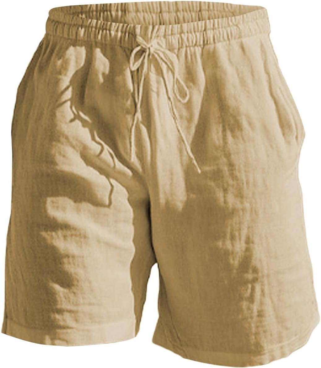 Shorts Herren Sommer Baumwollwäsche Shorts mit Taschen Strand Shorts Sport kurzer Leinenhosen elastische Taille Stretch Leichtes Sommer Shorts Plain Lose Fit Freizeit Shorts Outdoor Shorts – Bild 4