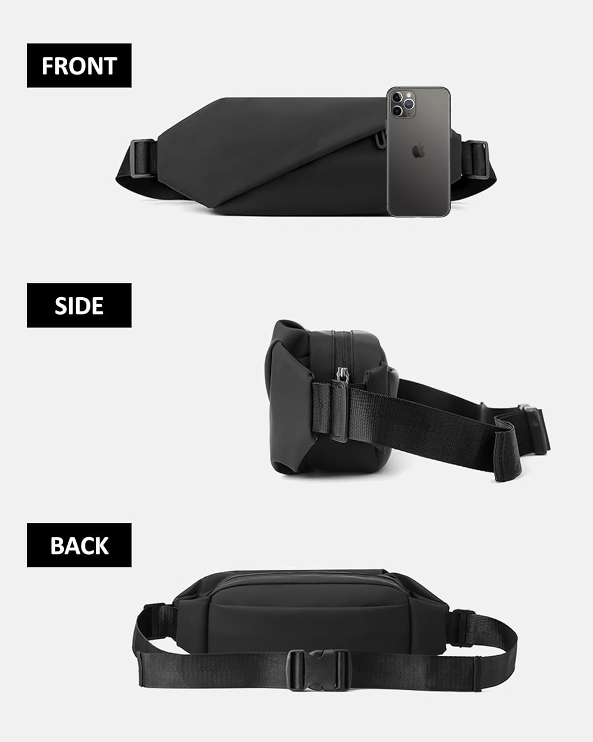 Pennerbeutel Männer Frauen großer Bum Bag PU Leder wasserdichte Sportreisen Jogging Bauchbeutel wasserdichte Wanderdiebstahl Proof Elegant, schwarz-20, groß, groß – Bild 3