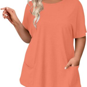 Übergroße Hemden für Frauen Feste Farburlaub Casual Plus -Size -Tunika mit Taschen Loses bequemes Sommerhemd Kleider Mode runde Nacken Elegante Blusen Leichtgewicht