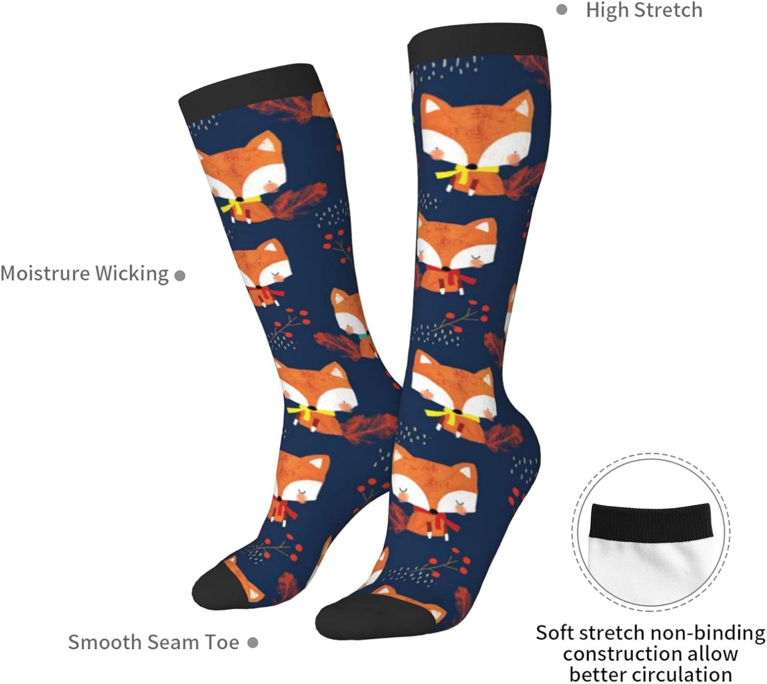 BuyTruew Unisex Neuheit Crew Socken, süße Schalfuchssocken, lässige lustige verrückte Kleidersocken für Männer Frauen – Bild 6