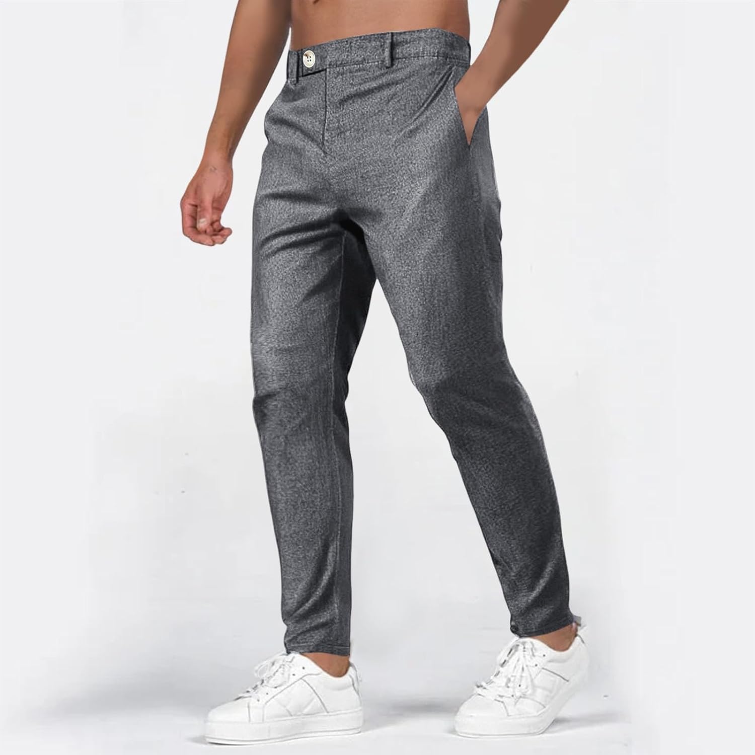 Herren-Business-Anzughose, elegant, gestreift, bedruckt, Knopfverschluss, Reißverschluss, lange Hose, mit Riemen, dehnbar, atmungsaktiv, Taschen, formelle Bürohose, bequem, lange Hose, Größe M-3XL, – Bild 2