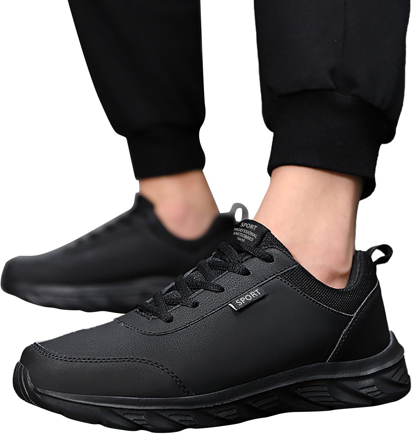 Schwarze Turnschuhe Männer Leder Outdoor Männer Sneaker schnüren atmungsaktive nicht rutschfeste Sohle Runningschuhe atmungsaktive Laufschuhe Sportschuhe laufen Sneaker wasserdicht – Bild 2